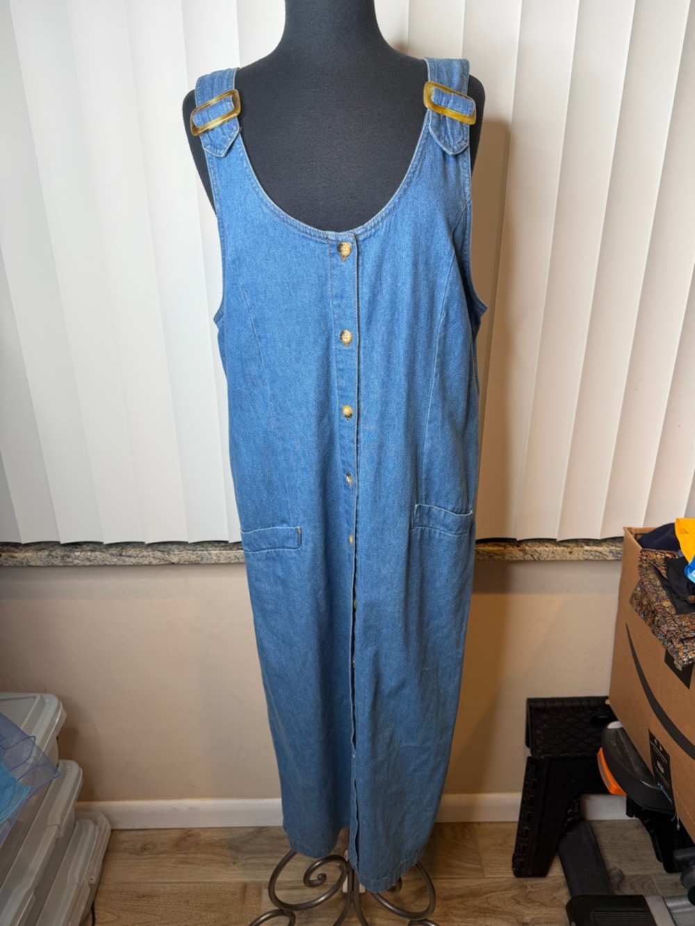 Truly Yours Sports Cotton Denim Button-Front Pinafore Dress Buckle Straps SZ 12